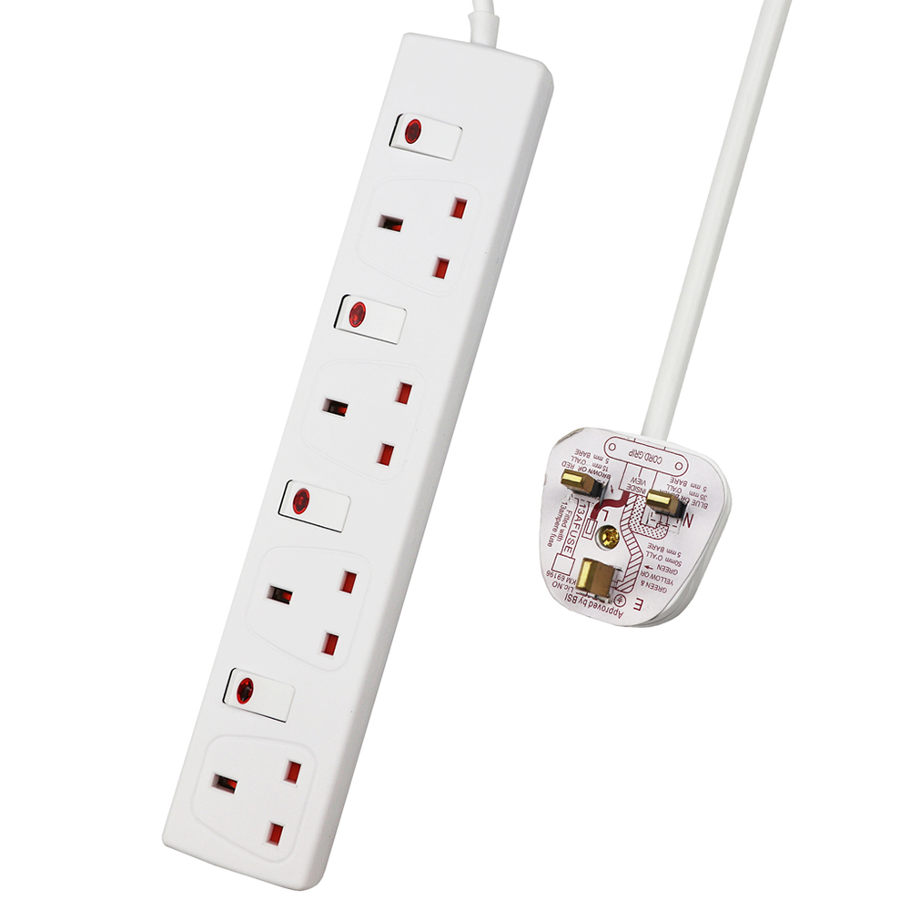 ExtraStar 13A 5m 4 Socket Child Resistant White Extension Lead with Indicate Light and Individual Switch Image 1