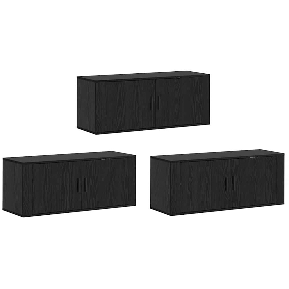 vidaXL 2 Door Black Oak Wooden Wall-Mounted TV Cabinet Set of 3 Image 3