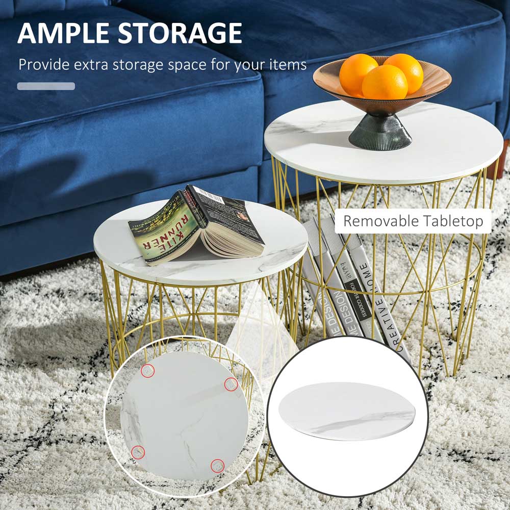 Portland White Wired Nest of Tables Set of 2 Image 4