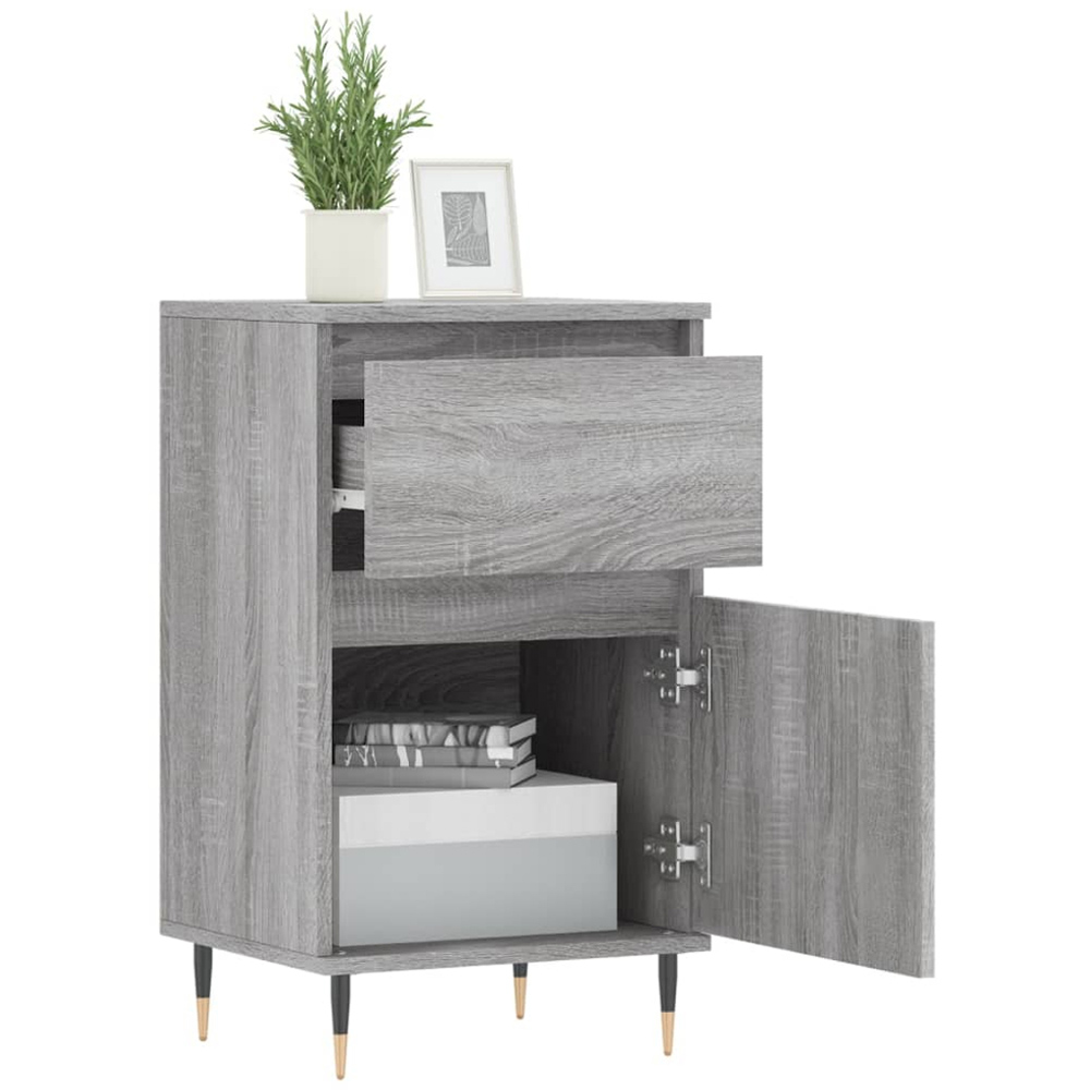 vidaXL Single Door Single Drawer Grey Sonoma Wooden Sideboard Image 9