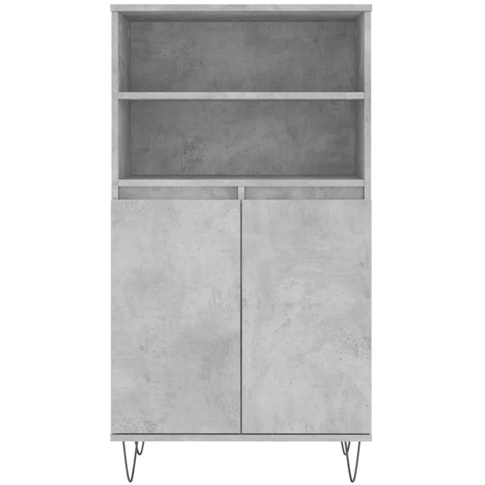vidaXL 2 Door 2 Open Shelf Concrete Grey Highboard with Black Hairpin Legs Image 6