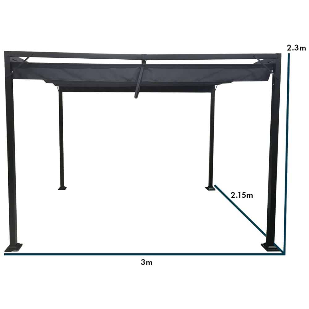 Jack Stonehouse Manhattan 3 x 2.15m Grey Garden Pergola with Retractable Canopy Image 9