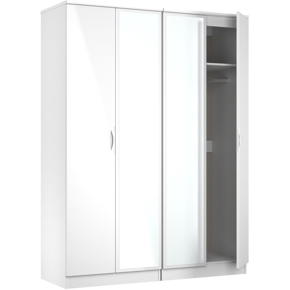 Crowndale Camden 4 Door Wardrobe White Gloss and White Mirrored Wardrobe Ready Assembled Image 4