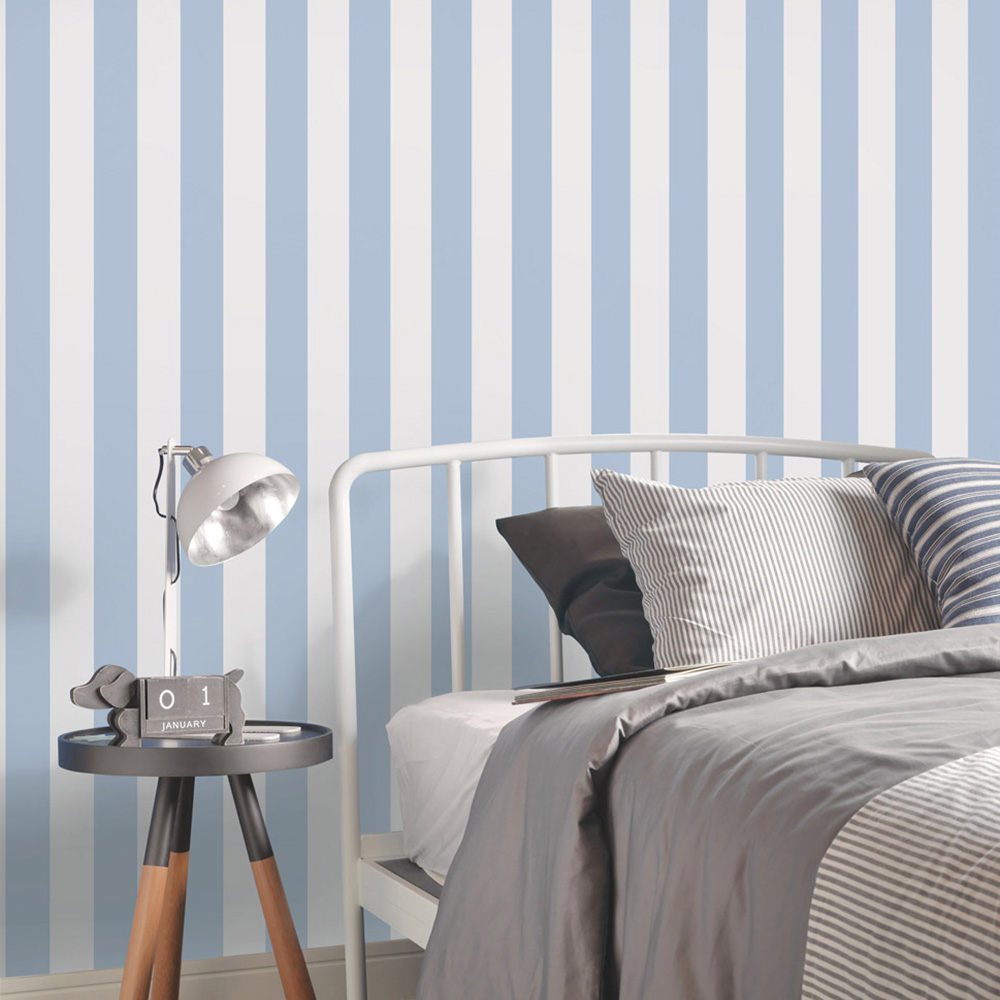 Galerie Deauville 2 Striped Blue and White Wallpaper Image 2