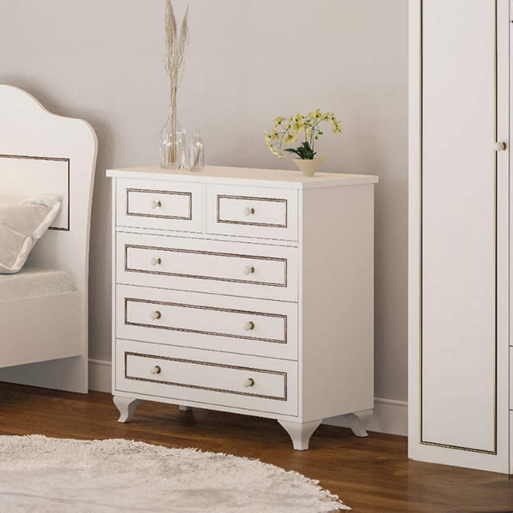 Evu CLEMENT 5 Drawer White Chest of Drawers Image 5