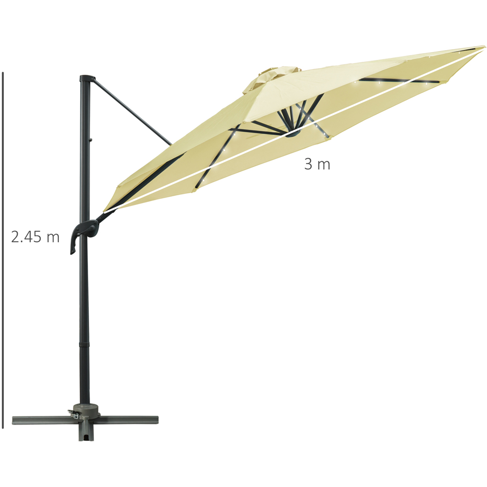 Outsunny Beige Solar LED Crank Handle Parasol with Cross Base 3m Image 7