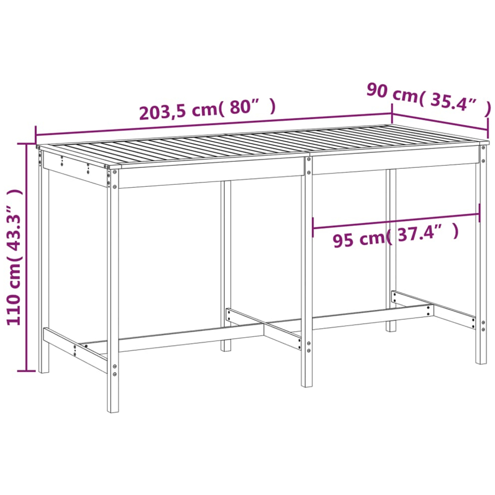 vidaXL 8 Seater Solid Pine Wood Slatted Garden Dining Table White Image 6