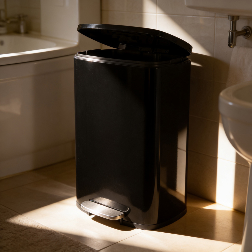 Harbour Housewares Black Square Stainless Steel Kitchen Pedal Bin 50L Image 4