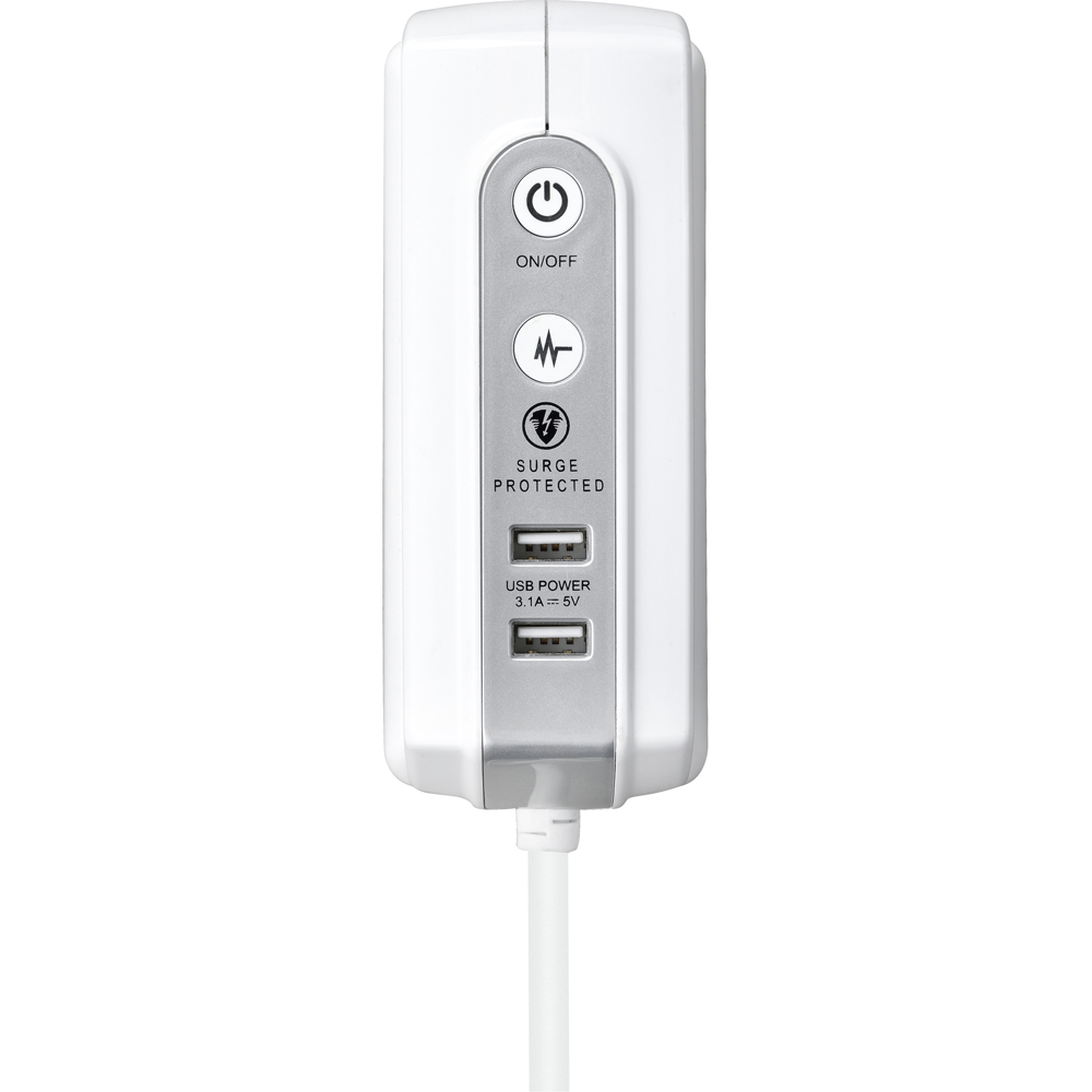 Masterplug Gloss White 4 Socket Switched Compact Surge Extension Lead with USB 2m Image 4