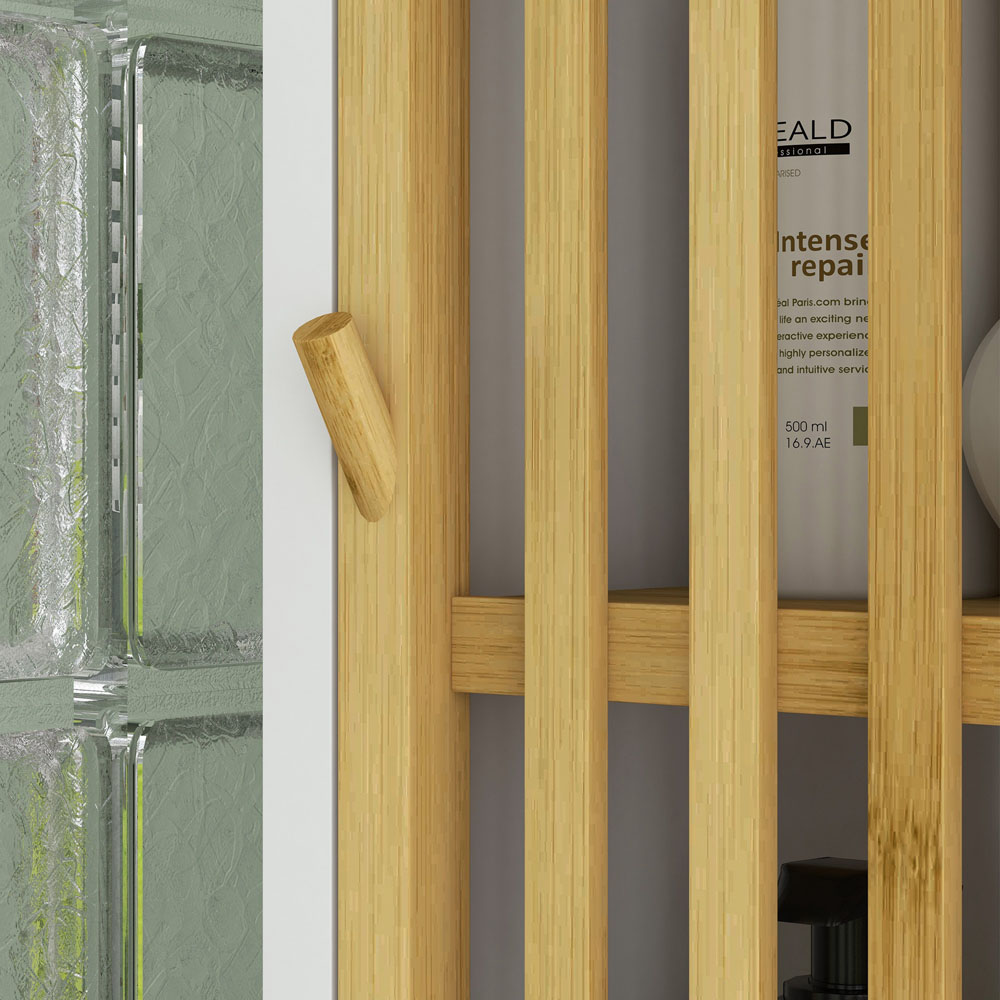 HOMCOM 2 Door 2 Shelf White Tall Bamboo Bathroom Cabinet Image 3