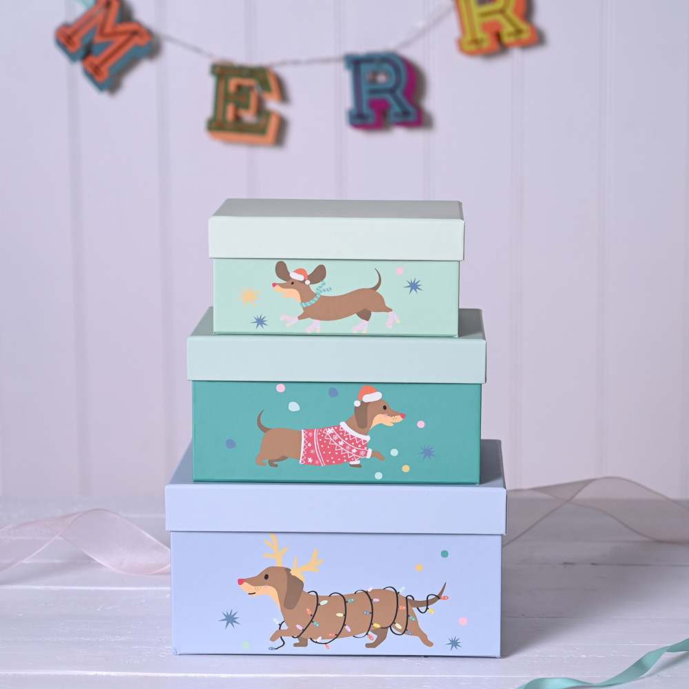 The Christmas Gift Co Christmas Dogs Storage Box Set 3 Piece Image 2