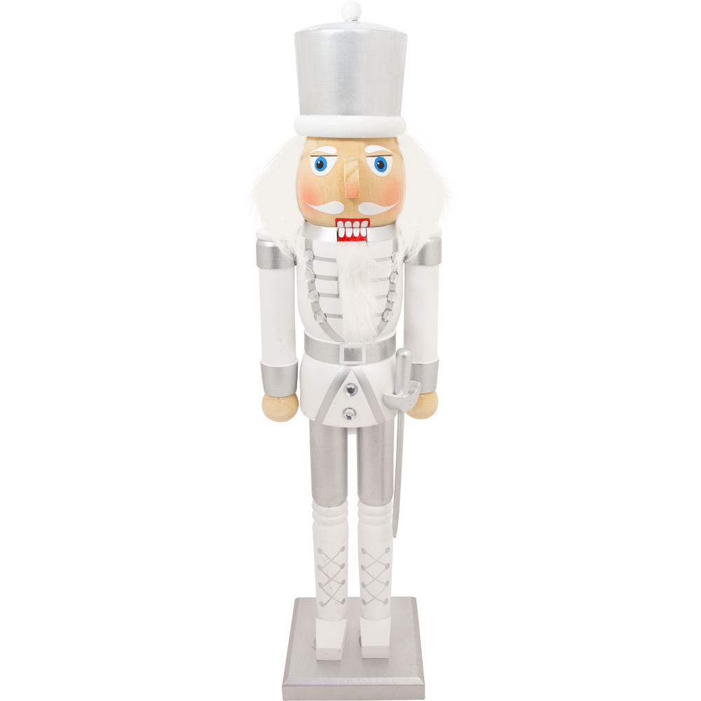 The Christmas Workshop White and Silver Wooden Nutcracker Soldier 50cm Image 1