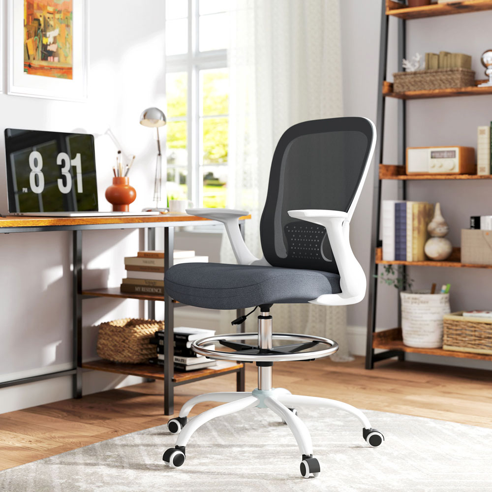 Portland Grey Mesh Draughtsman Ergonomic Drafting Office Chair Image 3