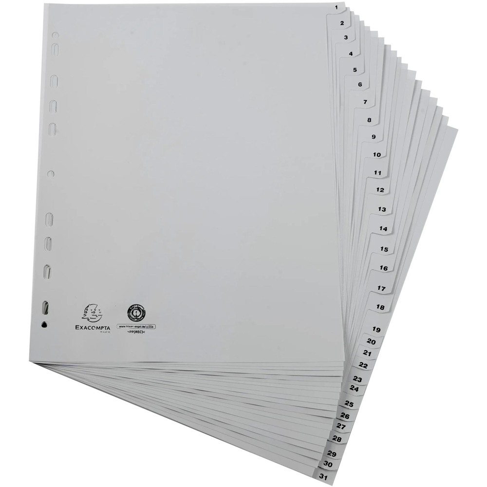Exacompta A4 Maxi Grey Polypropylene 1-31 Divider 5 Pack Image 2