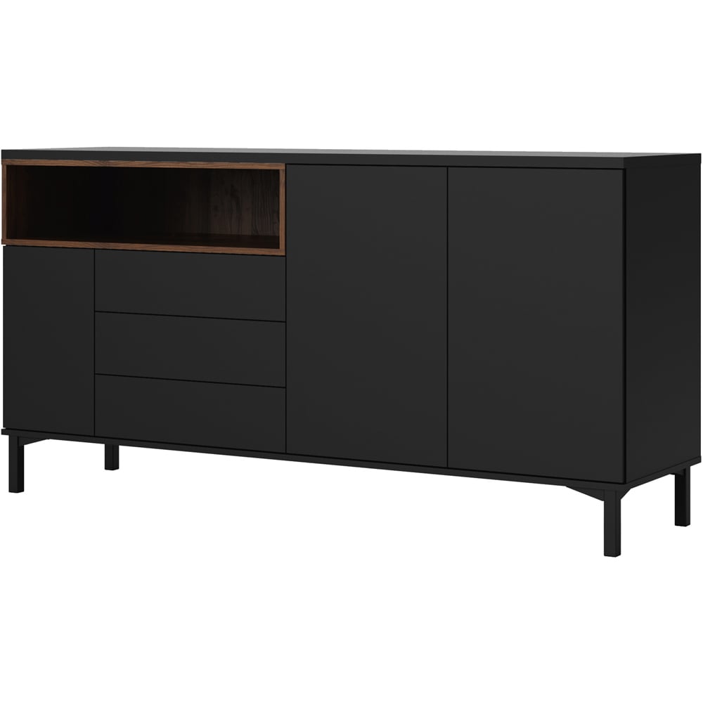 Florence Roomers 3 Door 3 Drawer Single Shelf Black and Walnut Sideboard Image 4