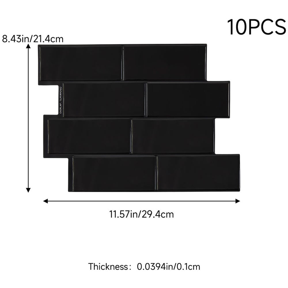 Living and Home Brick Effect Black Rectangle Self Adhesive Wall Sticker 10 Pack Image 9