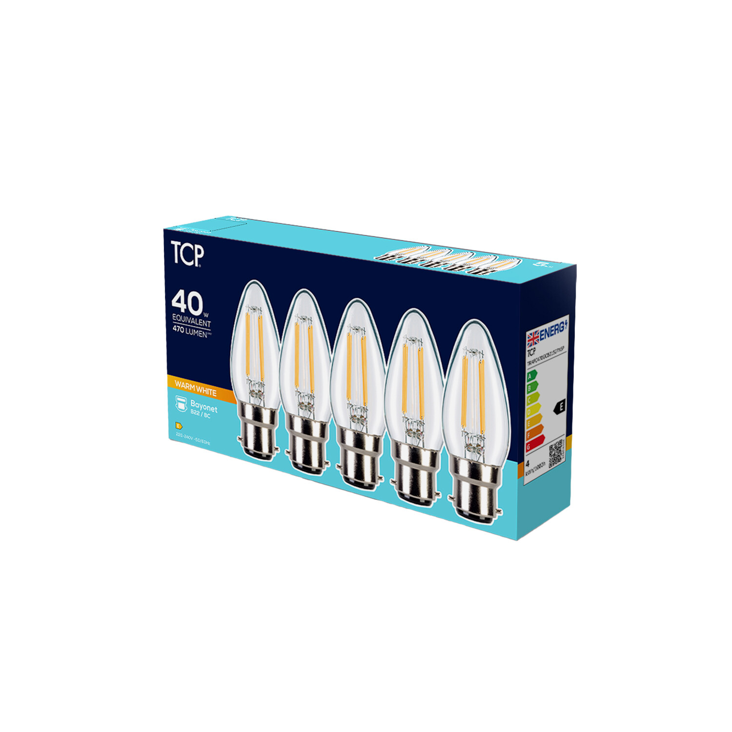 TCP Filament Candle 470L B22 Bulbs Warm White Image 1