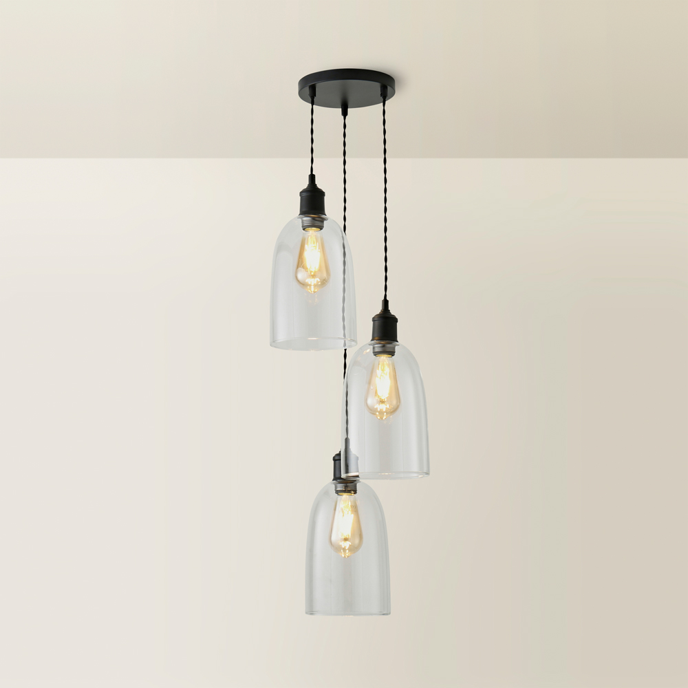 ValueLights Kira Glass Dome 3 Drop Cluster Matte Black LED Ceiling Pendant Light Image 5