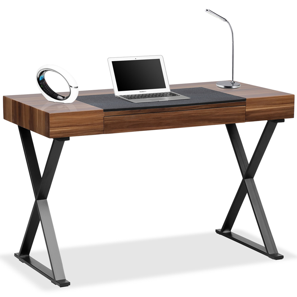 Centurion Supports Adonis Single Drawer Computer Desk with Leather Pad Matt Black and Walnut Image 2