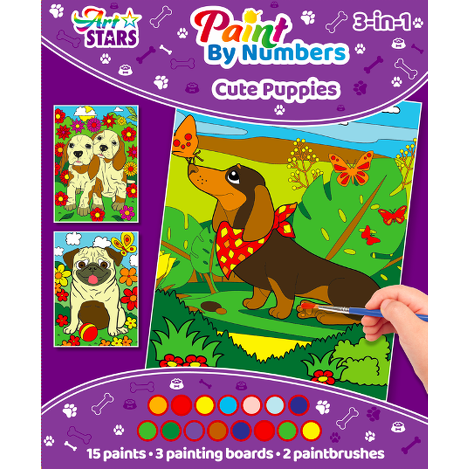 Kids 3 in 1 Paint by Numbers - Cute Puppies Image