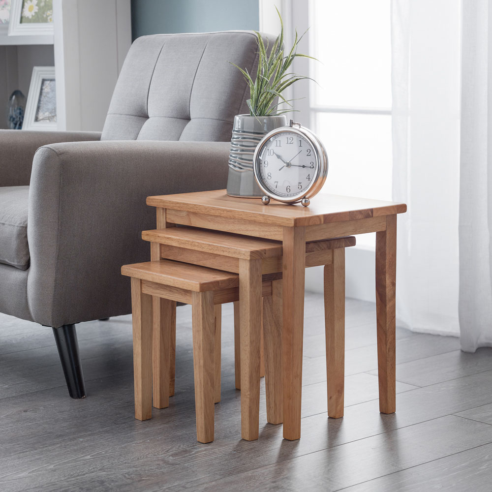 Julian Bowen Cleo Natural Oak Finish Nest of Tables Set of 3 Image 7