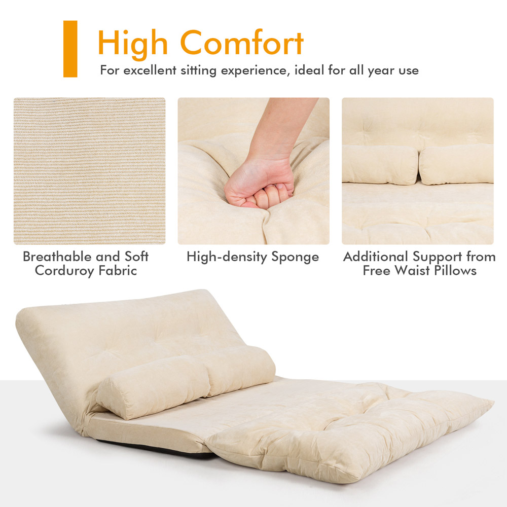 Costway Beige Convertible Floor Sofa Bed with Waist Pillows Image 7