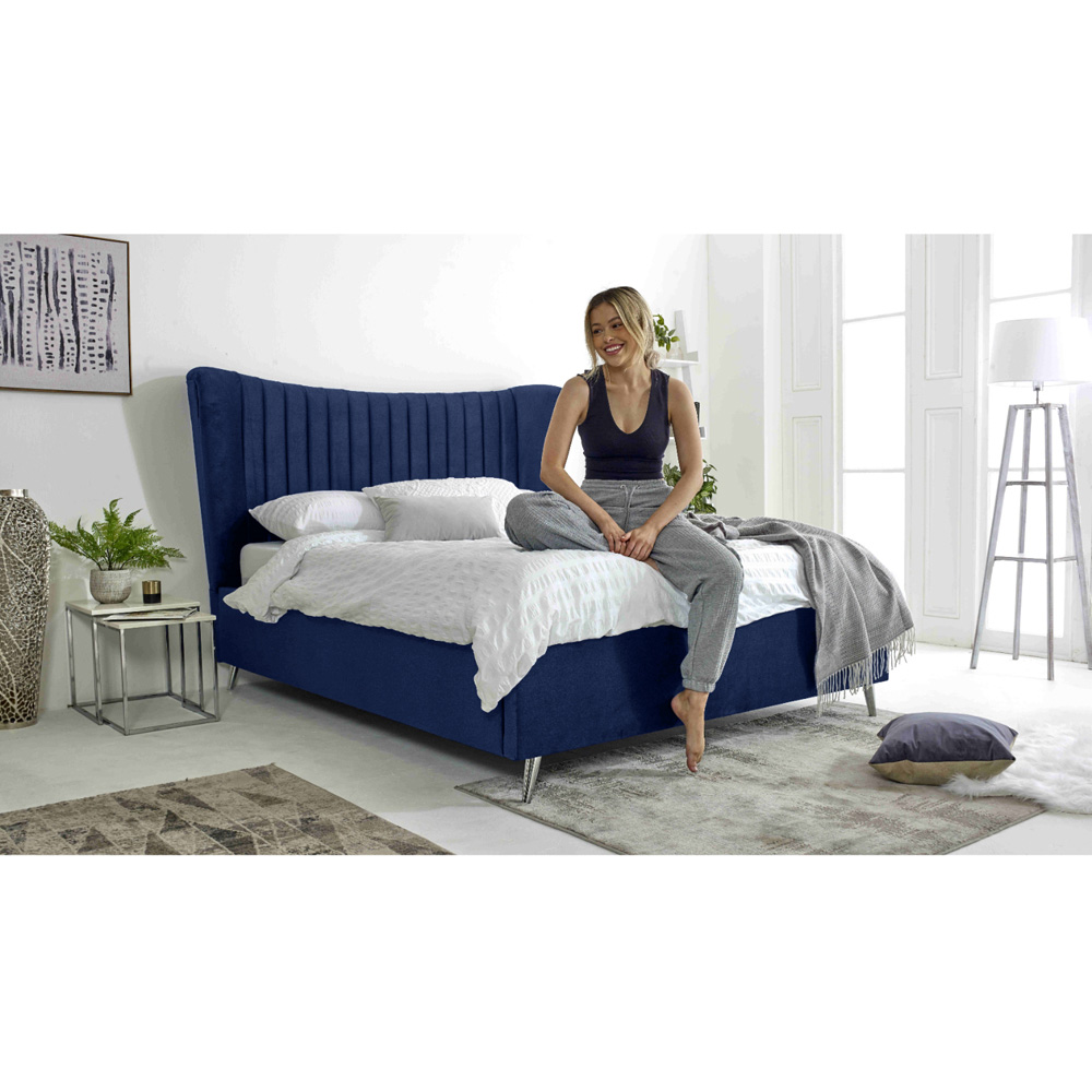 Eleganza Tatum Super King Size Blue Plush Velvet Bed Frame with Headboard Image 6