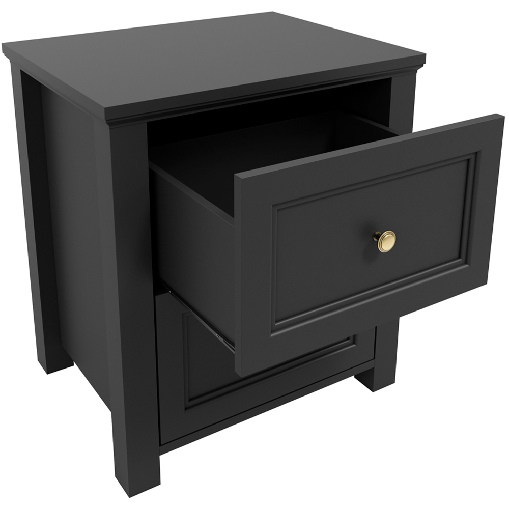 Ives 2 Drawer Black Bedside Cabinet Image 5