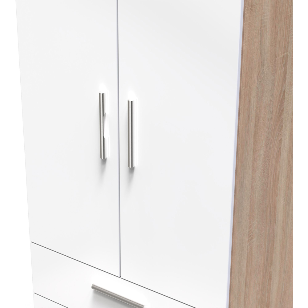 Crowndale Contrast 2 Door 2 Drawer White and Bardolino Oak Tall Wardrobe Ready Assembled Image 5