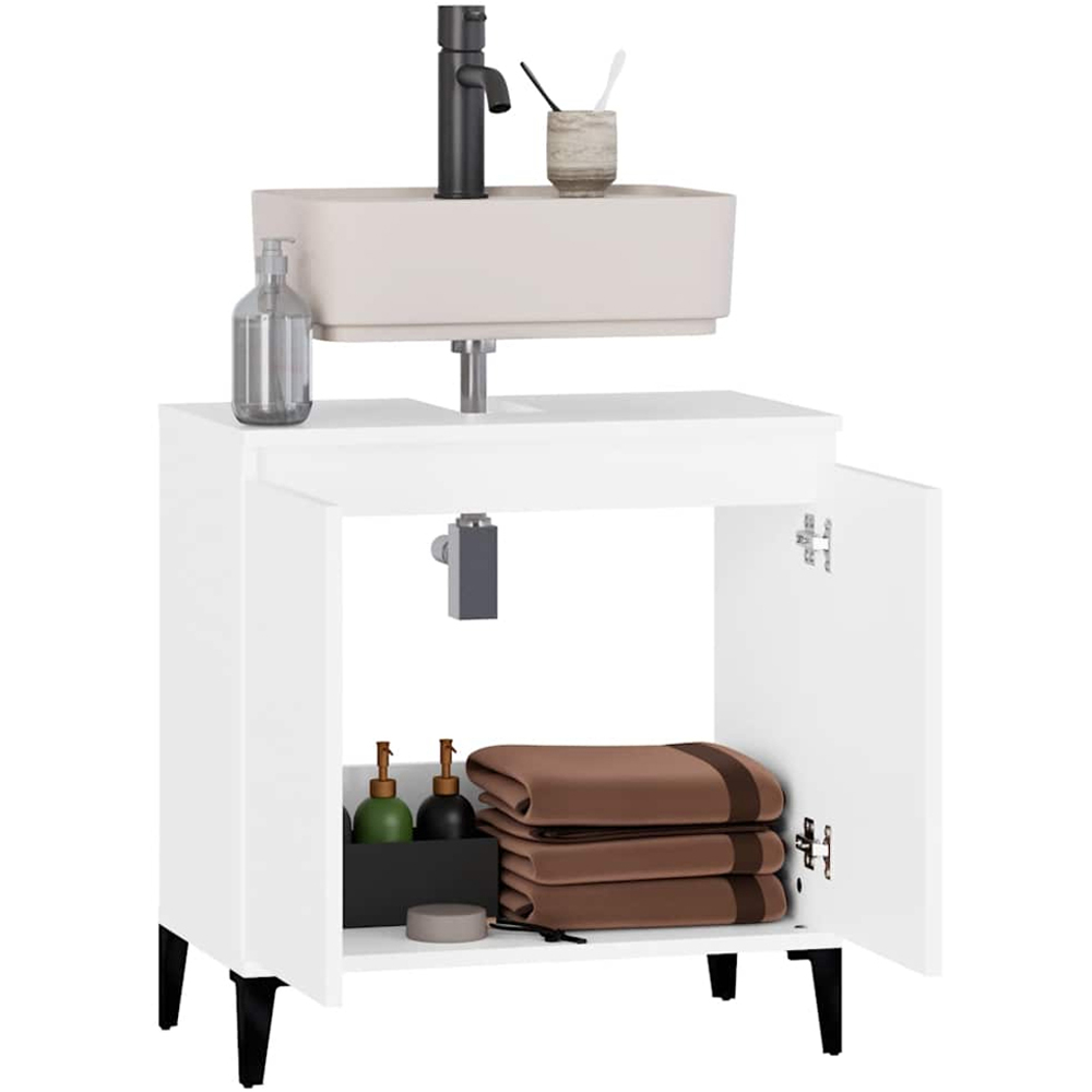 vidaXL 2 Door White Freestanding Under Sink Cabinet Image 4