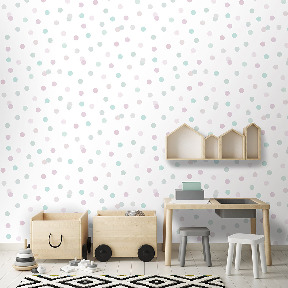 Muriva Dotty Pink and Teal Wallpaper Image 2
