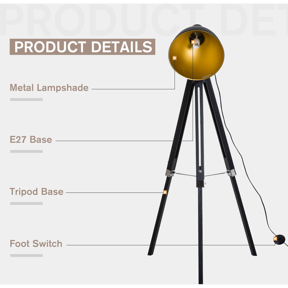 Portland Black and Gold Tripod Studio Floor Lamp Image 4