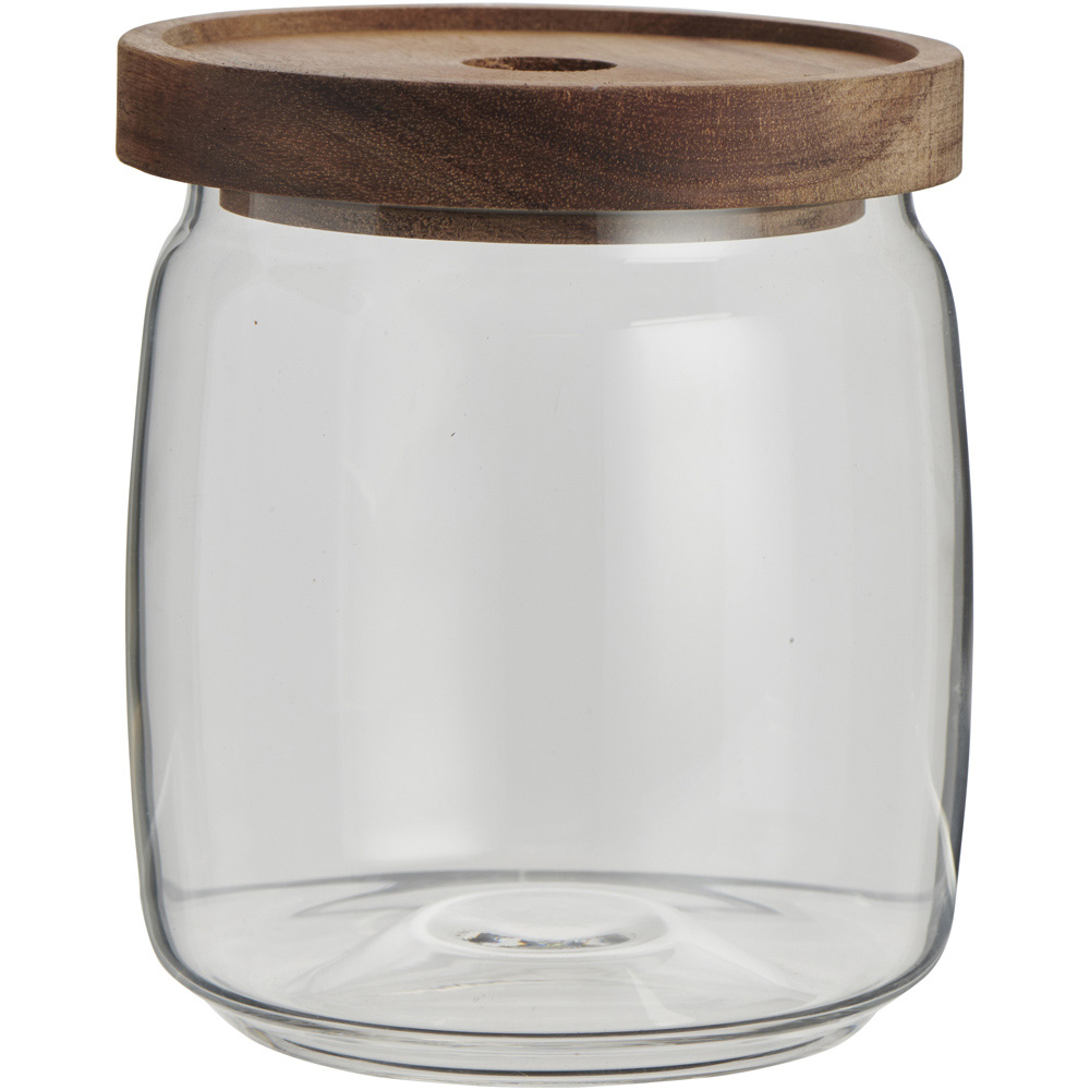 Wilko 860ml Acacia Wood Lid Glass Jar Image 1
