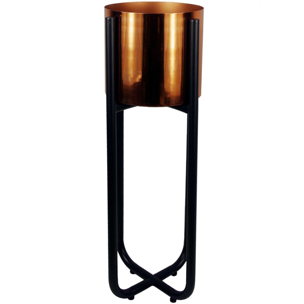 Botanik Leaf Design Black Metal Planter Stand and Copper Plant Pot Set Image 1