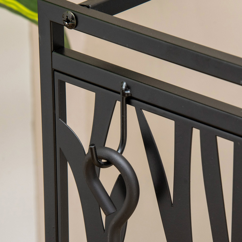 Outsunny Black Firewood Wood Log Rack with Tools Image 7