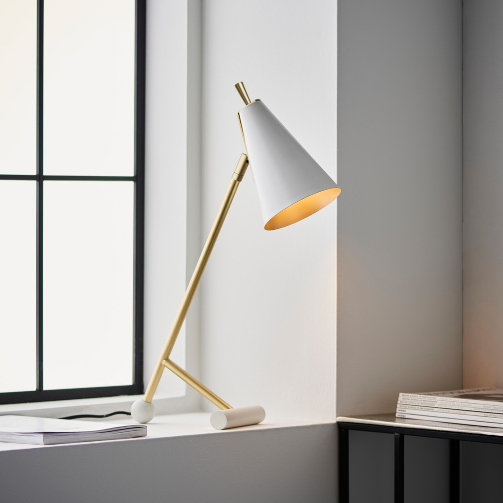 Merano Alta Matt White Satin Brass Table Lamp Image 7