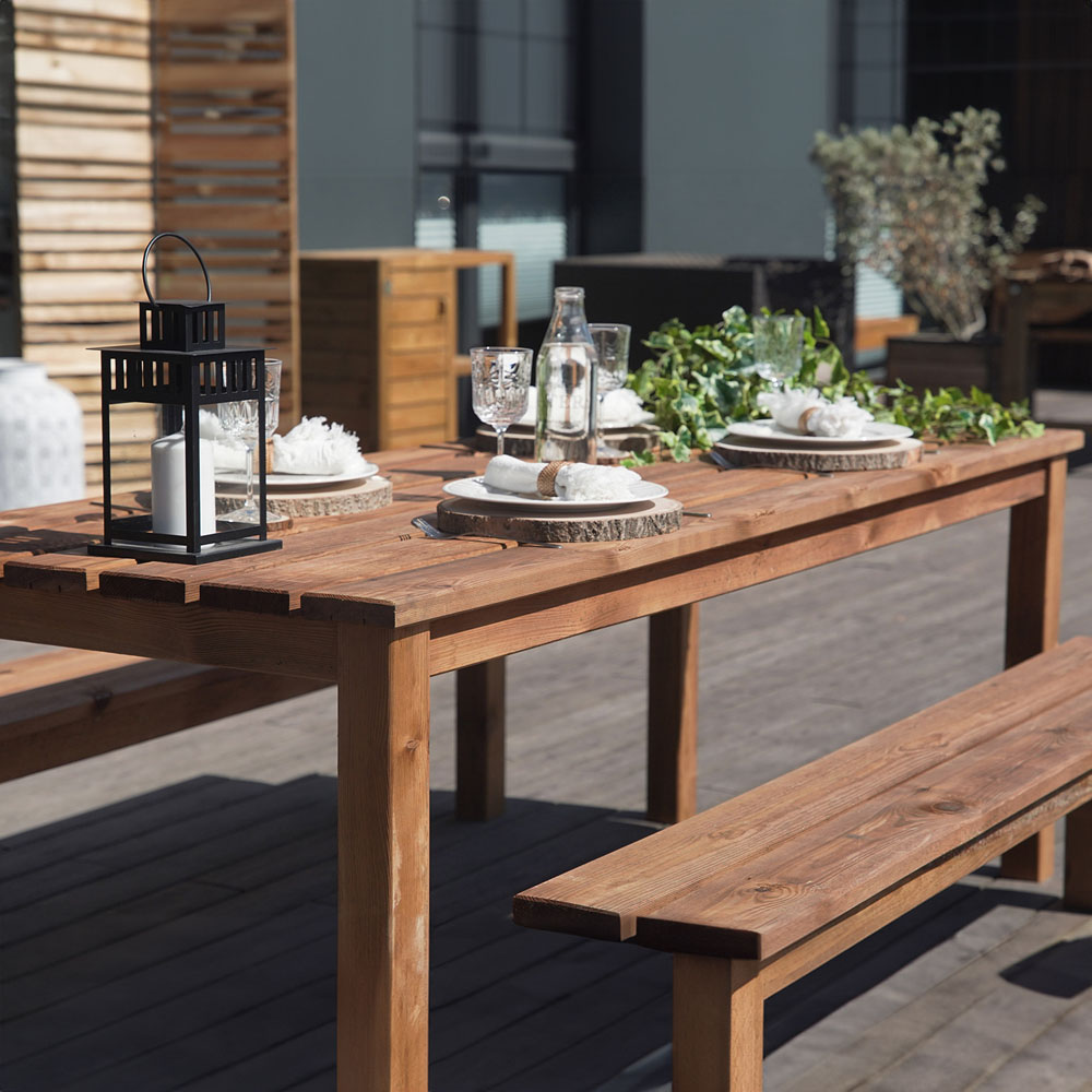 Cerland Banket 6 Seater Wooden Garden Dining Bench Set Image 5