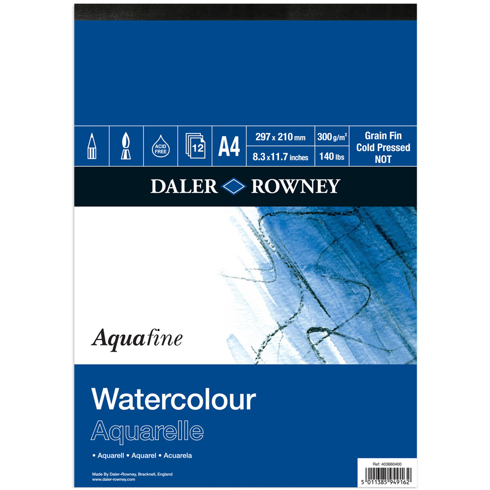 Daler Rowney Aquafine A4 White Watercolour Paper and Pad 12 Sheets Image