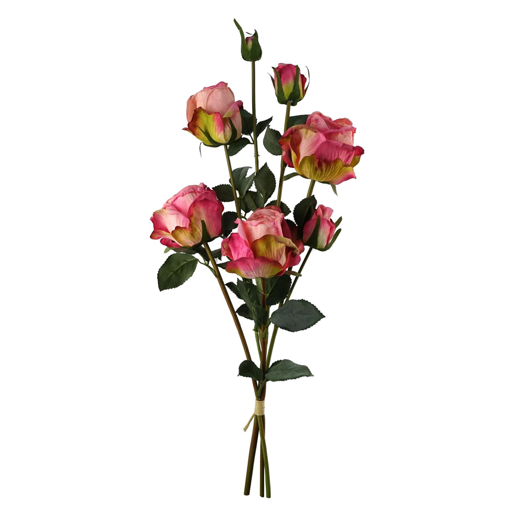 Leaf Pink Rose Artificial Flower Bundle with Glass Vase 60cm 9 Pack Image 3