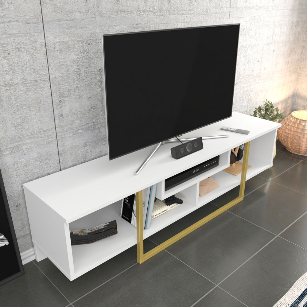 Decorotika Asal 3 Shelf White and Gold Modern TV Unit Image 7