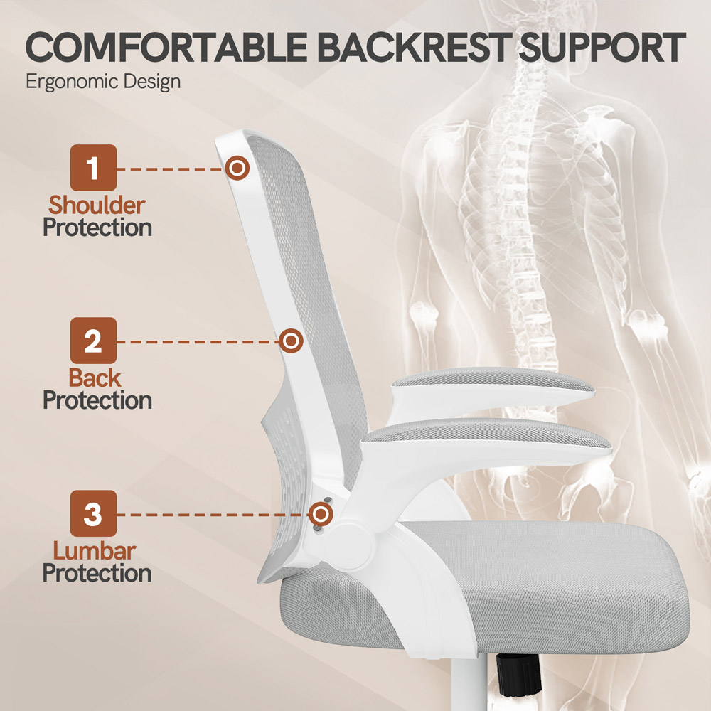 Rattrix Grey Mid-Back Mesh Office Chair with Flip-Up Armrests and Lumbar Support Image 7
