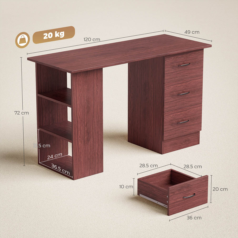Portland 3 Drawer 3 Shelf Customisable Computer Desk Walnut Image 9