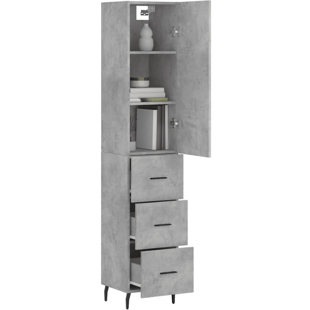 vidaXL Single Door 3 Drawer Concrete Grey Highboard Image 3