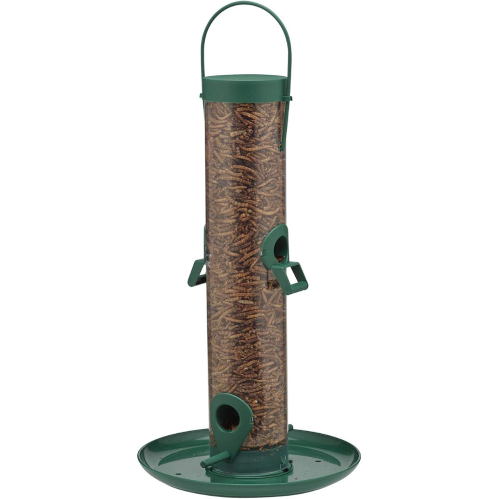 Happy Beaks 4 Port Plastic Hanging Bird Mealworm Feeder with Tray Image 6