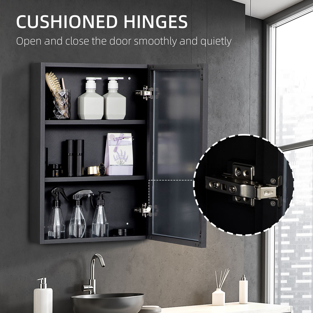 Kleankin Black Wall Mounted Slim Mirrored Bathroom Cabinet Image 6