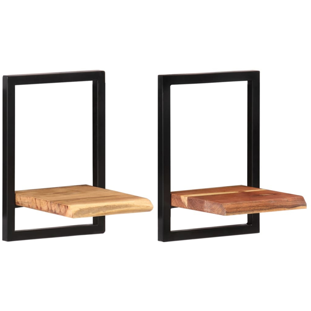 vidaXL 25cm Set of 2 Acacia Solid Wood and Steel Floating Wall Shelf Image 8