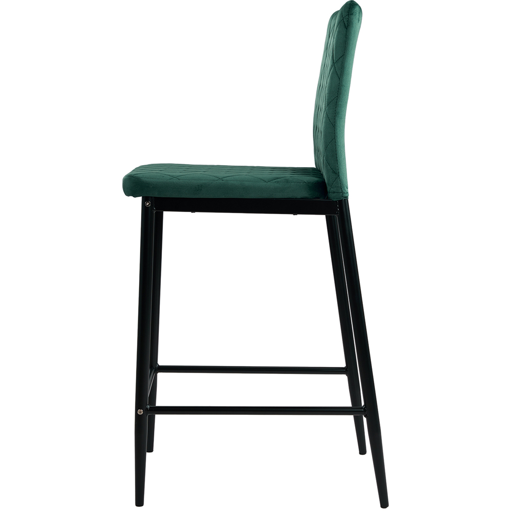 Living and Home Dark Green Velvet Diamond Stitched Bar Stool Set of 2 Image 4