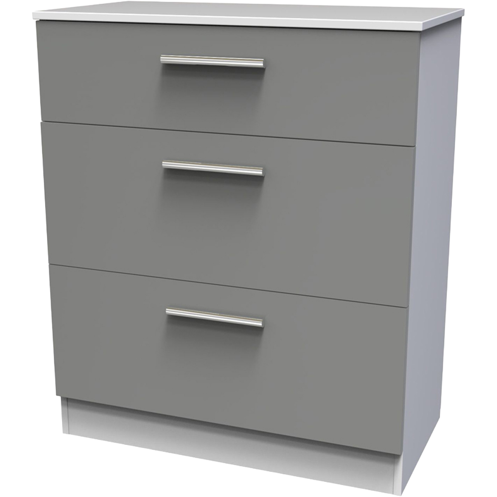 Crowndale Contrast 3 Drawer Dusk Grey and White Deep Chest of Drawers Ready Assembled Image 4