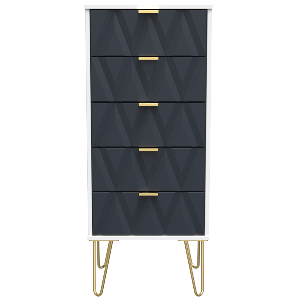 Crowndale Diamond 5 Drawer Indigo Matt and White Tall Bedside Cabinet Ready Assembled Image 6