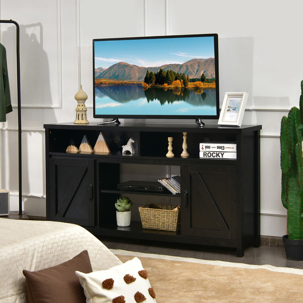 Costway Modern Farmhouse 2 Door Black TV Unit Image 4